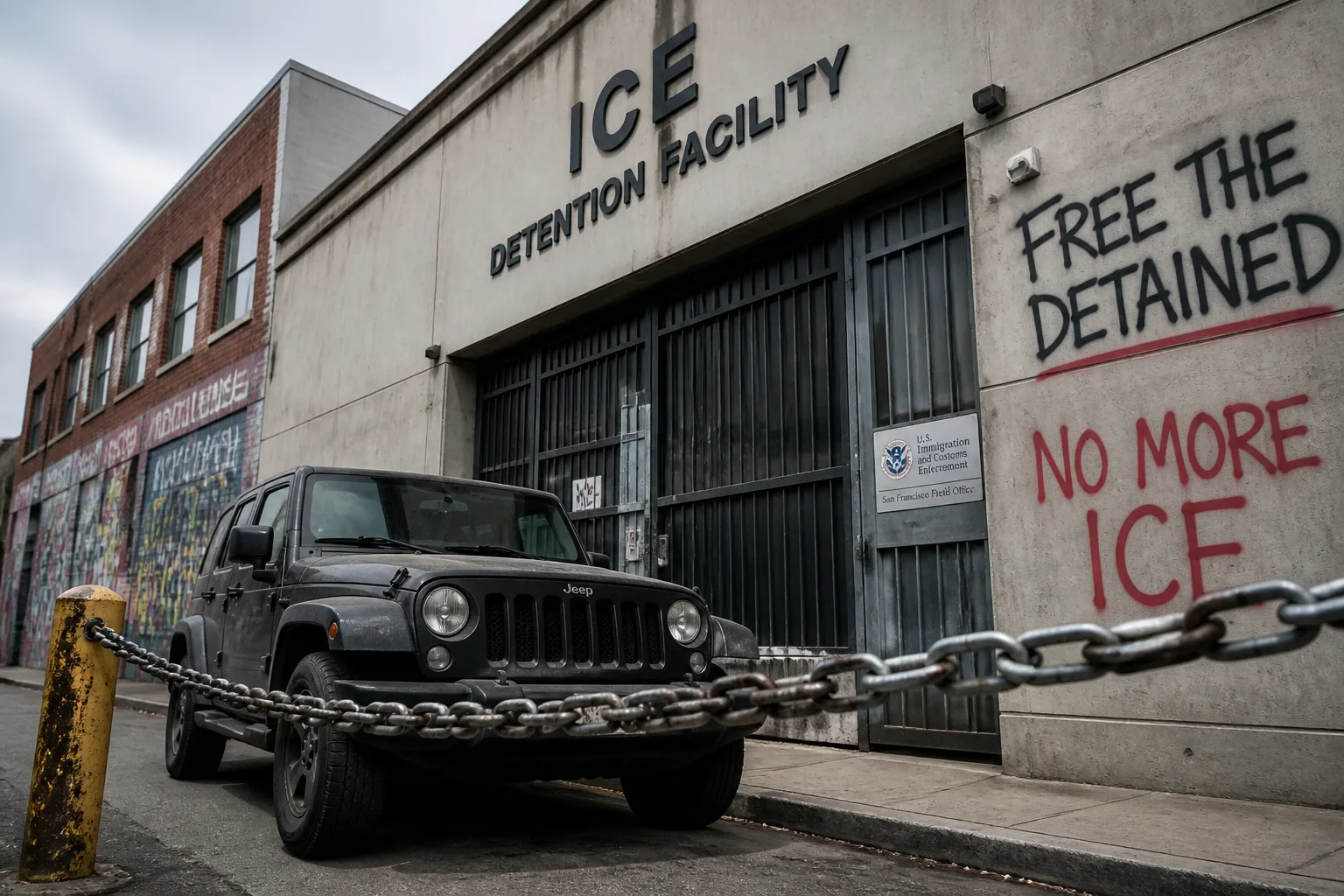 Two Protesters Thrown to Ground While Blocking Jeep at Newark ICE Detention Facility