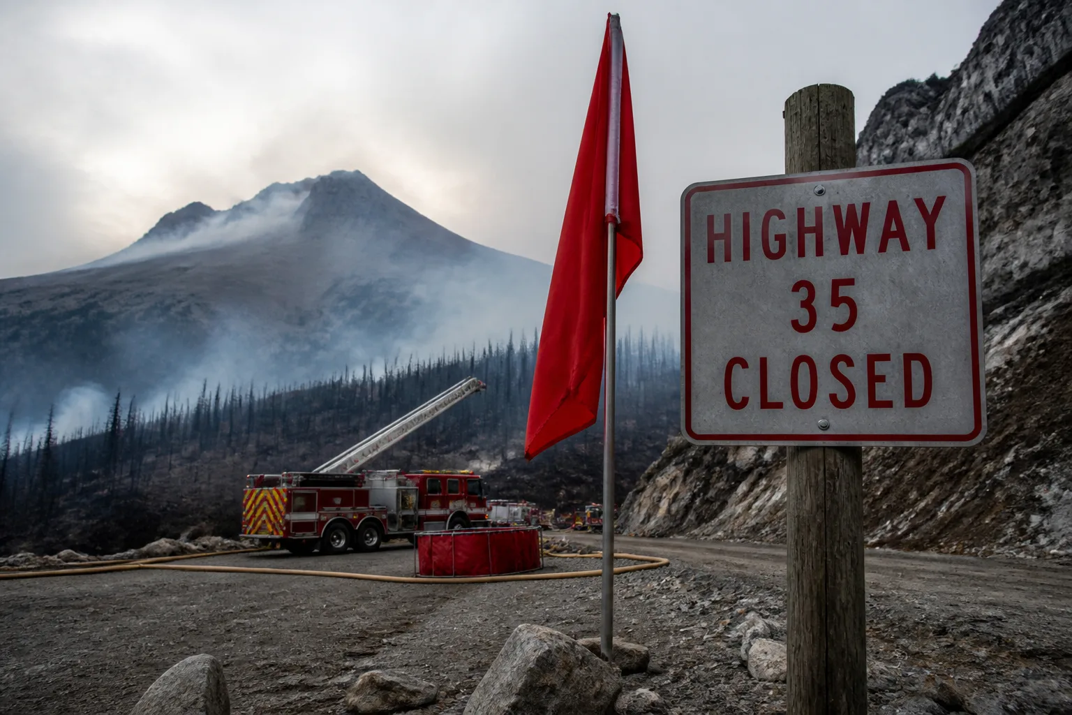 Grasshopper Fire Near Mount Hood Rises to 54,200 Acres, 23% Contained; Highway 35 Closed Amid Red Flag Warning