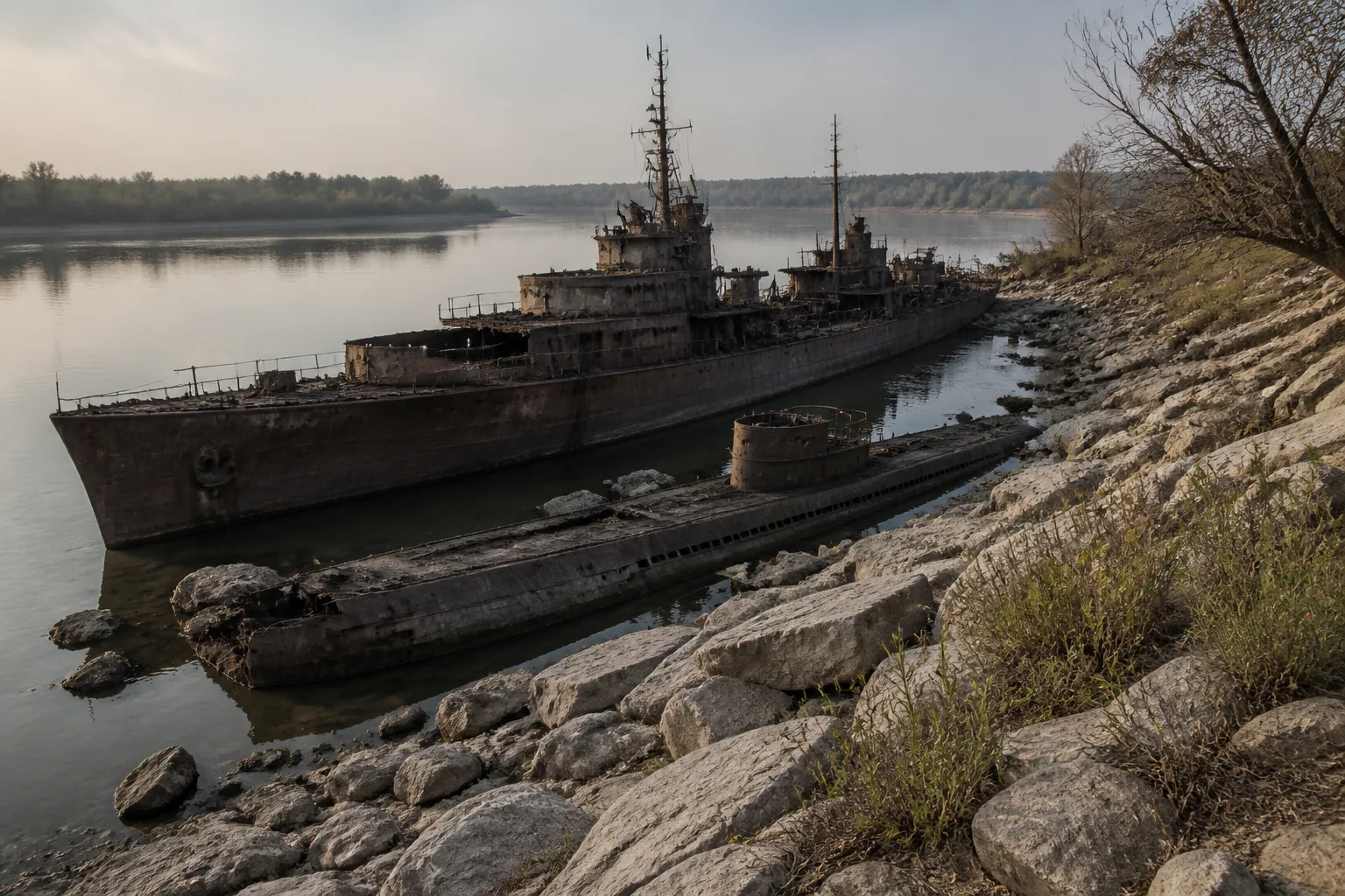 Low Danube Levels Expose Dozens of WWII German Warships Near Serbias Prahovo